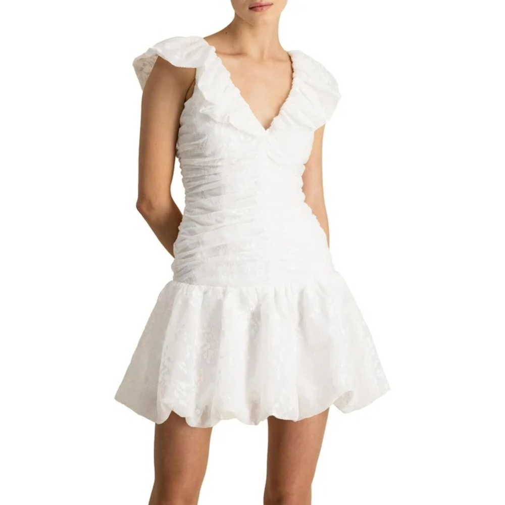 ML Monique Lhuillier White Organza Ruffle Mini Dress